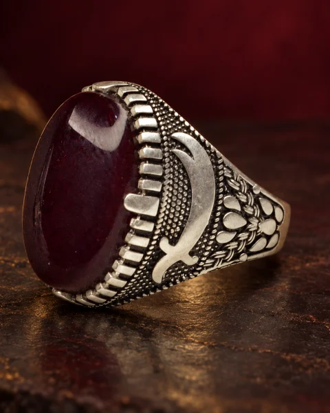 Crescent and Sword Yemeni Agate Ring, sterling silver and Yemeni agate, view 3