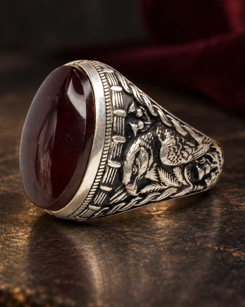 Eagle Relief Kabdi Yemeni Agate Ring, sterling silver and Yemeni agate, view 1