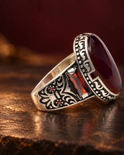 Scarlet Baguette Kabdi Agate Ring, sterling silver and Yemeni agate, view 2