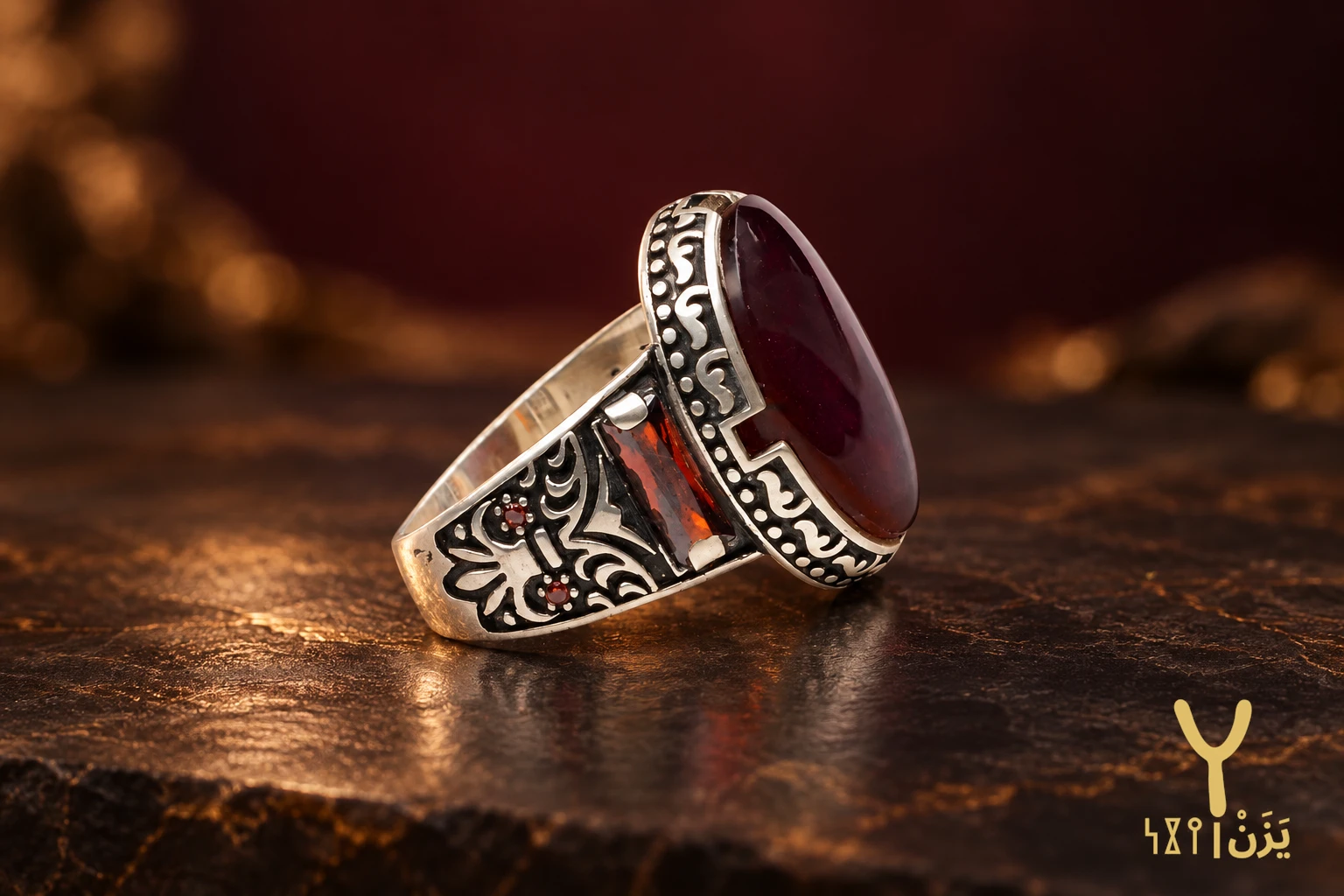Scarlet Baguette Kabdi Agate Ring Scarlet Baguette Kabdi Agate Ring, sterling silver and Yemeni agate, view 2