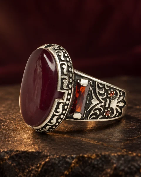 Scarlet Baguette Kabdi Agate Ring, sterling silver and Yemeni agate, view 1