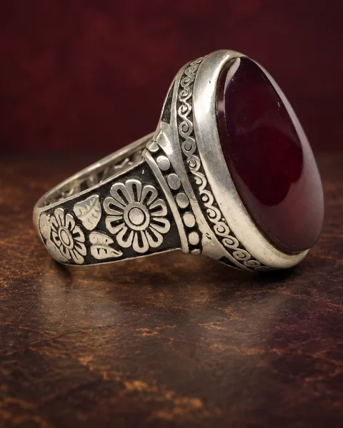 Daisy Garden Red Yemeni Agate Ring, sterling silver and Yemeni agate, view 2