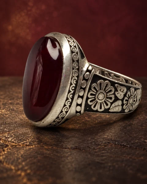 Daisy Garden Red Yemeni Agate Ring, sterling silver and Yemeni agate, view 1