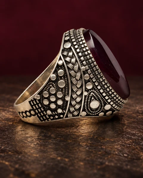 Granulated Citadel Kabdi Agate Ring, sterling silver and Yemeni agate, view 2