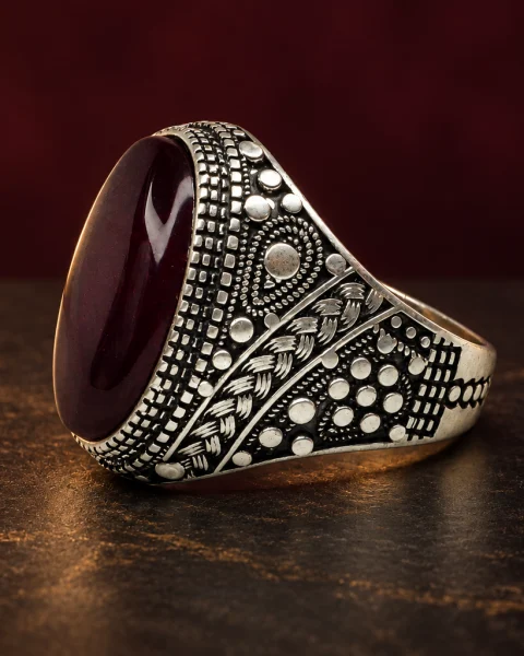 Granulated Citadel Kabdi Agate Ring, sterling silver and Yemeni agate, view 1