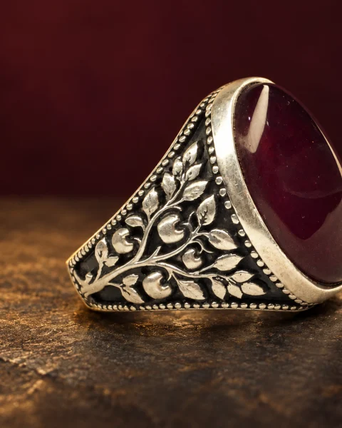 Fruiting Branch Red Yemeni Agate Ring, sterling silver and Yemeni agate, view 2