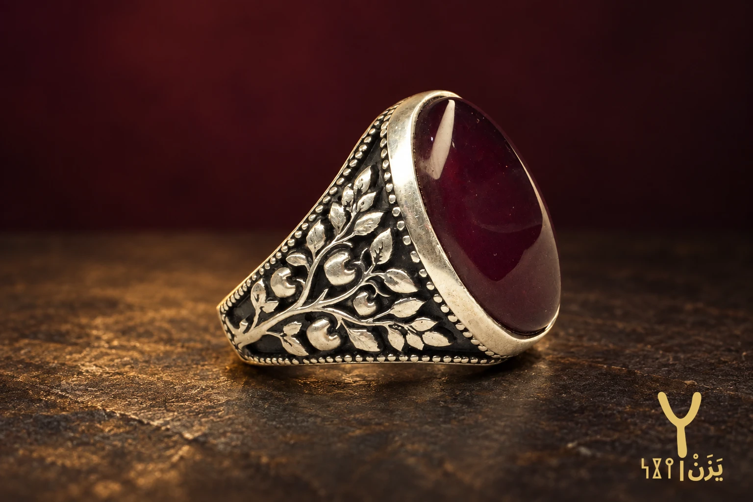 Fruiting Branch Red Yemeni Agate Ring Fruiting Branch Red Yemeni Agate Ring, sterling silver and Yemeni agate, view 2