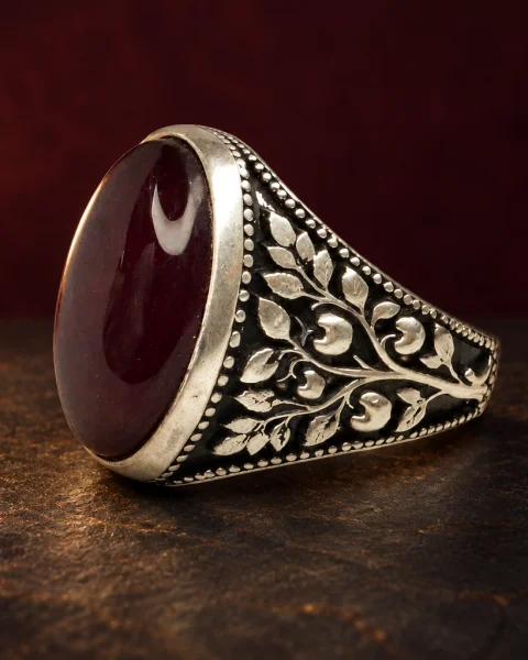 Fruiting Branch Red Yemeni Agate Ring, sterling silver and Yemeni agate, view 1