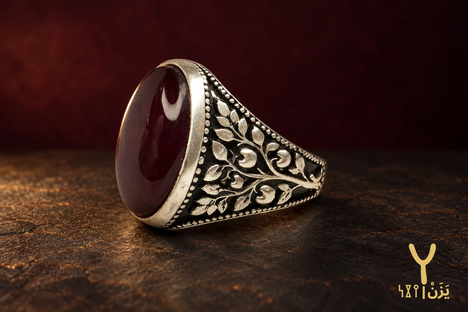 Fruiting Branch Red Yemeni Agate Ring Fruiting Branch Red Yemeni Agate Ring, sterling silver and Yemeni agate, view 1