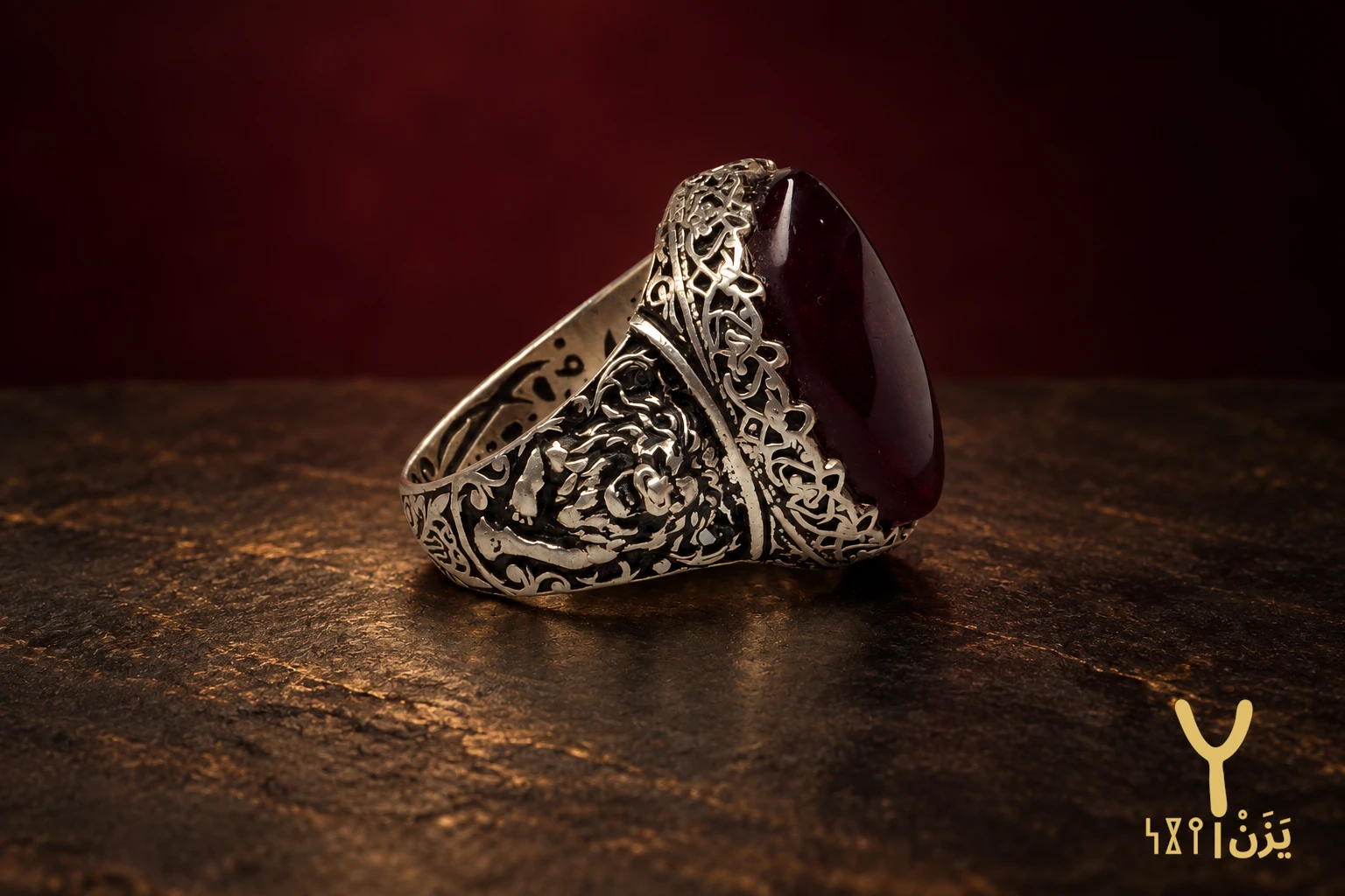 Filigree Lion Kabdi Agate Ring Filigree Lion Kabdi Agate Ring, sterling silver and Yemeni agate, view 2