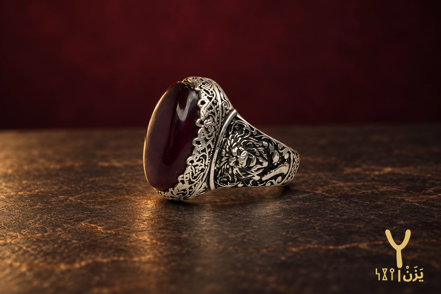 Filigree Lion Kabdi Agate Ring Filigree Lion Kabdi Agate Ring, sterling silver and Yemeni agate, view 1