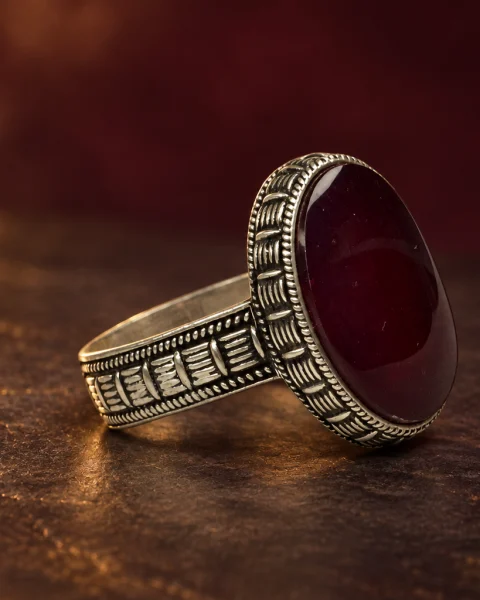 Woven Reed Red Agate Ring, sterling silver and Yemeni agate, view 1