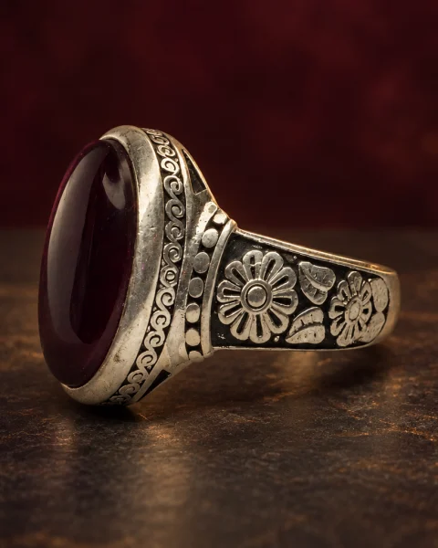 Daisy Wave Red Yemeni Agate Ring, sterling silver and Yemeni agate, view 1