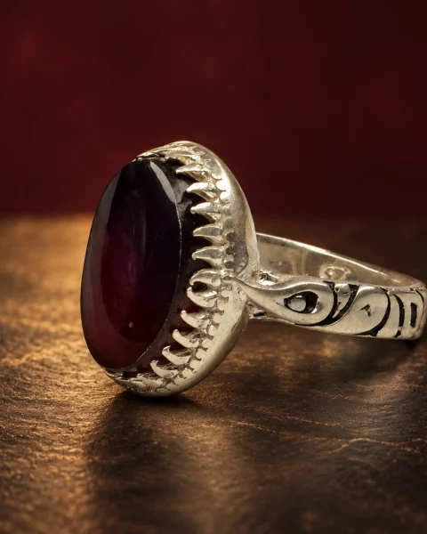 Crown Flame Yemeni Agate Ring, sterling silver and Yemeni agate, view 1