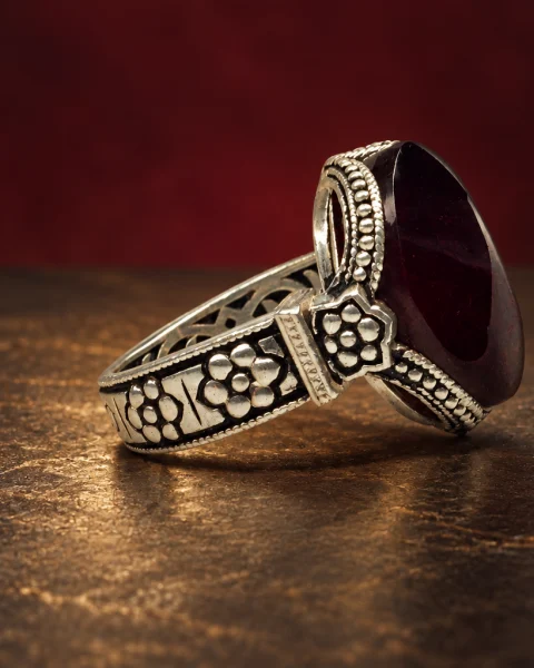 Blossom Granule Rummani Agate Ring, sterling silver and Yemeni agate, view 1