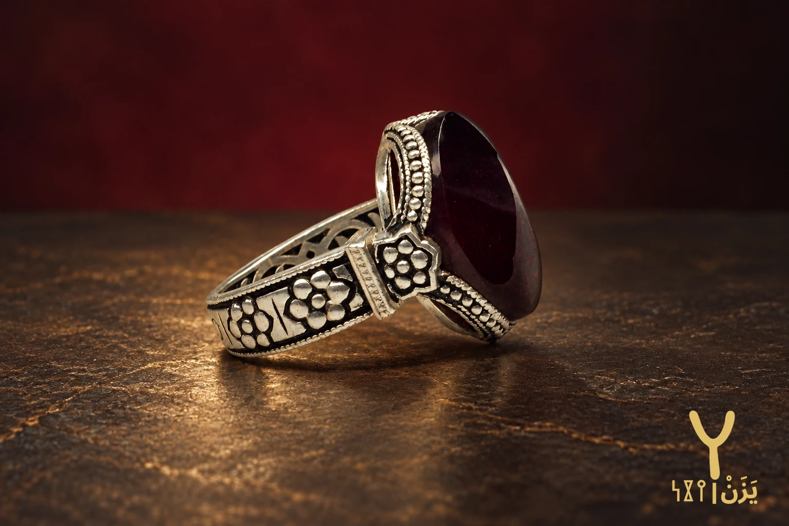 Blossom Granule Rummani Agate Ring Blossom Granule Rummani Agate Ring, sterling silver and Yemeni agate, view 1