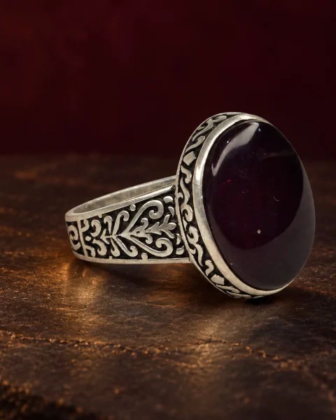 Arabesque Heart Kabdi Agate Ring, sterling silver and Yemeni agate, view 1