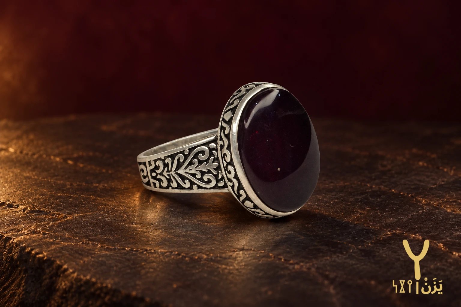Arabesque Heart Kabdi Agate Ring Arabesque Heart Kabdi Agate Ring, sterling silver and Yemeni agate, view 1