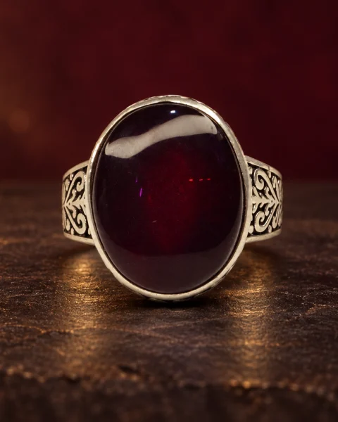 Arabesque Heart Kabdi Agate Ring, sterling silver and Yemeni agate, view 2