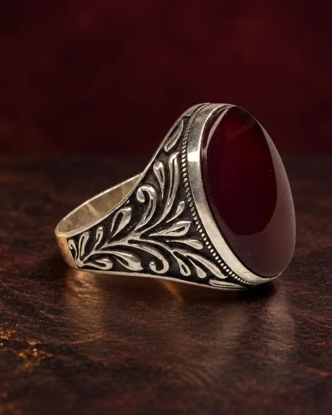 Acanthus Ember Red Yemeni Agate Ring, sterling silver and Yemeni agate, view 2