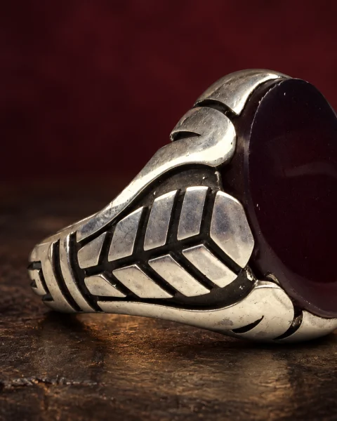 Chevron Leaf Yemeni Agate Ring, sterling silver and Yemeni agate, view 2
