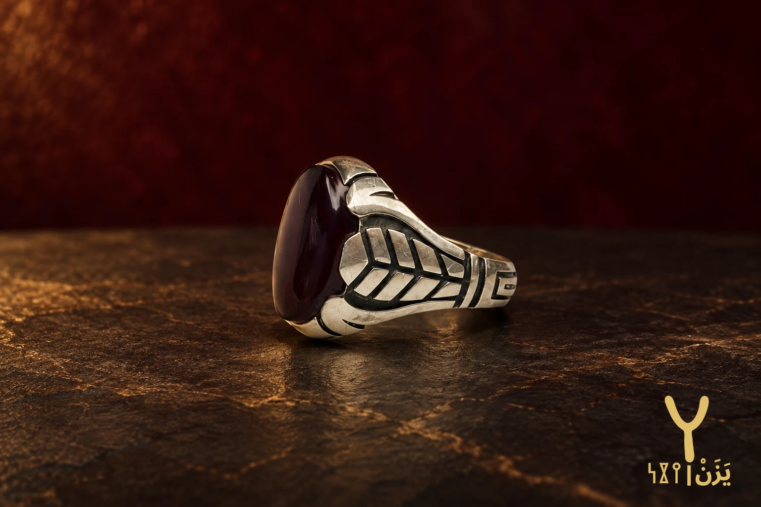 Chevron Leaf Yemeni Agate Ring Chevron Leaf Yemeni Agate Ring, sterling silver and Yemeni agate, view 4