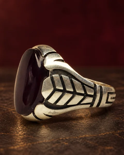Chevron Leaf Yemeni Agate Ring, sterling silver and Yemeni agate, view 1