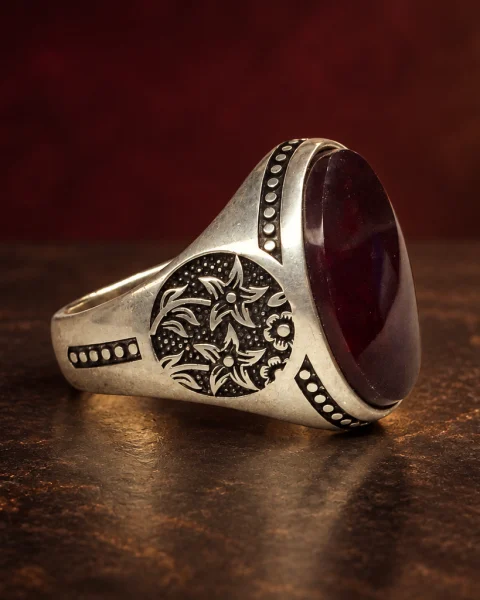 Star Medallion Yemeni Agate Ring, sterling silver and Yemeni agate, view 1