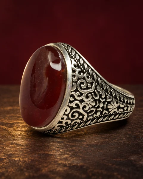 Rope Lattice Yemeni Agate Ring, sterling silver and Yemeni agate, view 1