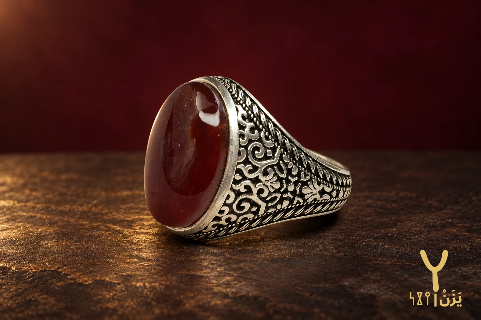 Rope Lattice Yemeni Agate Ring Rope Lattice Yemeni Agate Ring, sterling silver and Yemeni agate, view 1