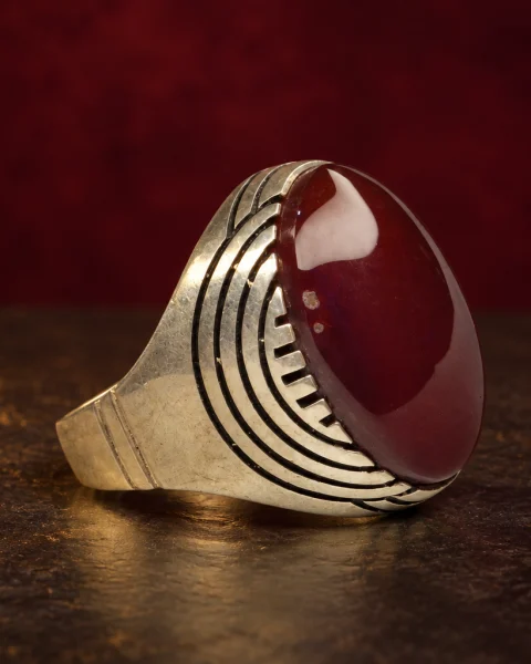Ripple Arc Red Yemeni Agate Ring, sterling silver and Yemeni agate, view 2