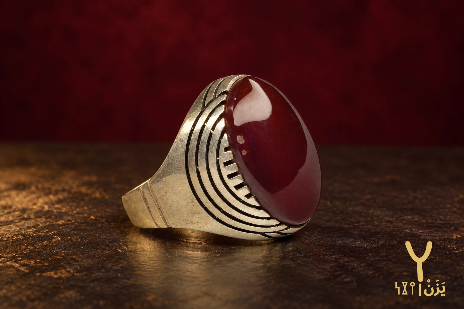 Ripple Arc Red Yemeni Agate Ring Ripple Arc Red Yemeni Agate Ring, sterling silver and Yemeni agate, view 2