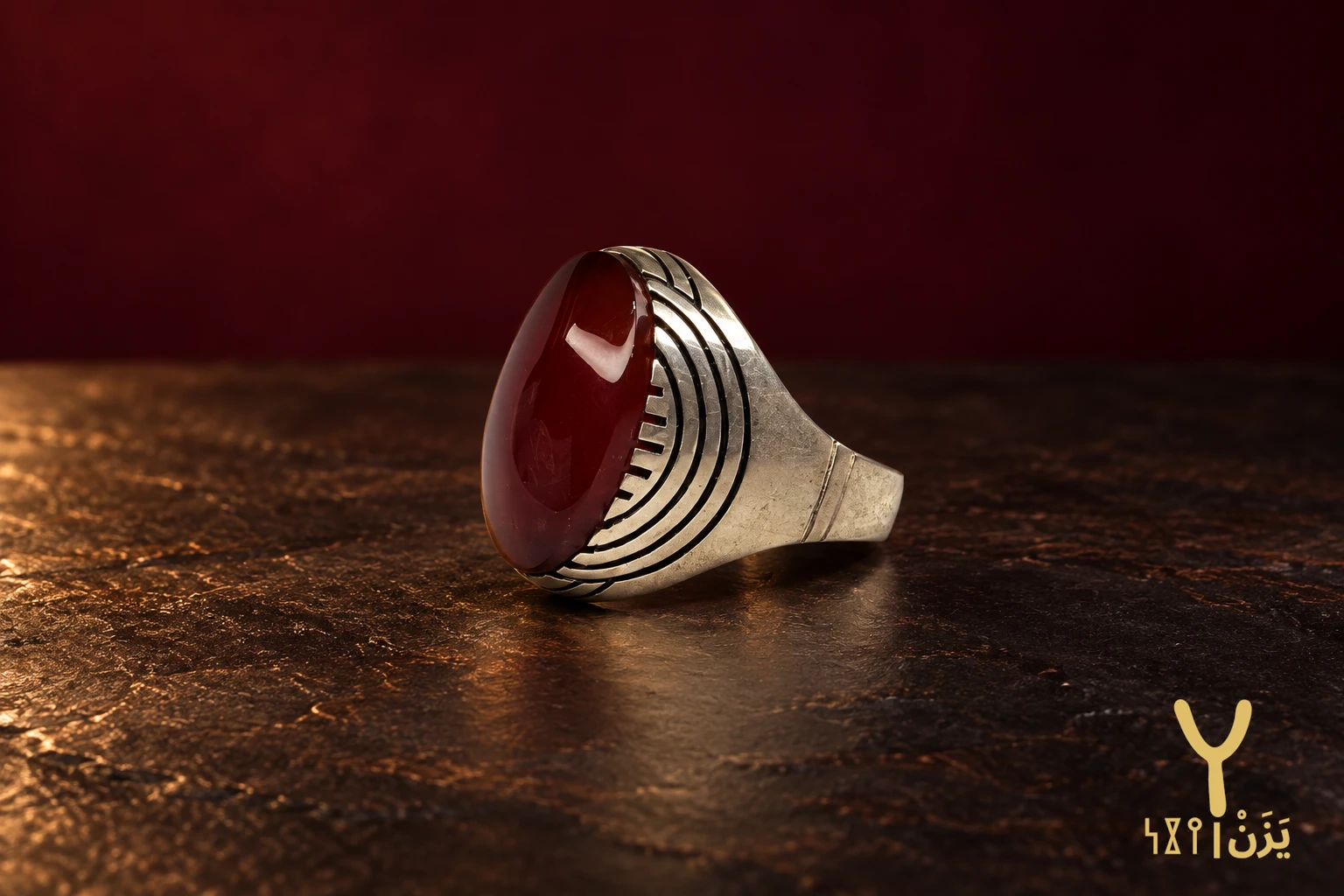 Ripple Arc Red Yemeni Agate Ring Ripple Arc Red Yemeni Agate Ring, sterling silver and Yemeni agate, view 3