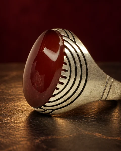 Ripple Arc Red Yemeni Agate Ring, sterling silver and Yemeni agate, view 1