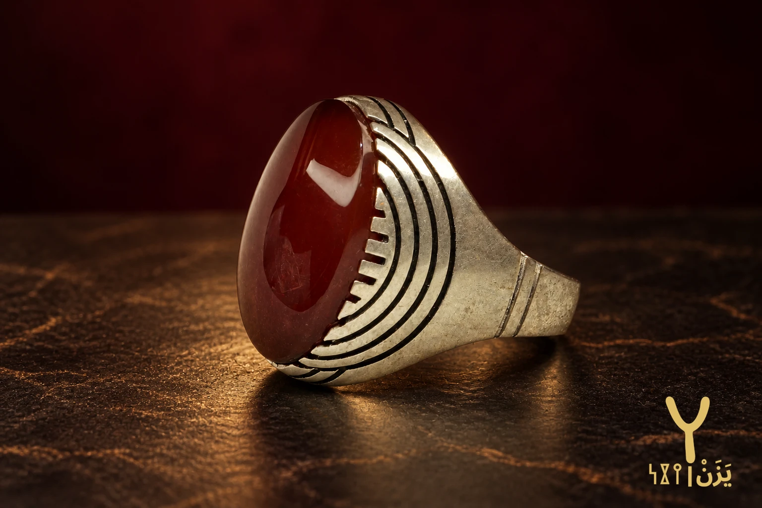 Ripple Arc Red Yemeni Agate Ring Ripple Arc Red Yemeni Agate Ring, sterling silver and Yemeni agate, view 1