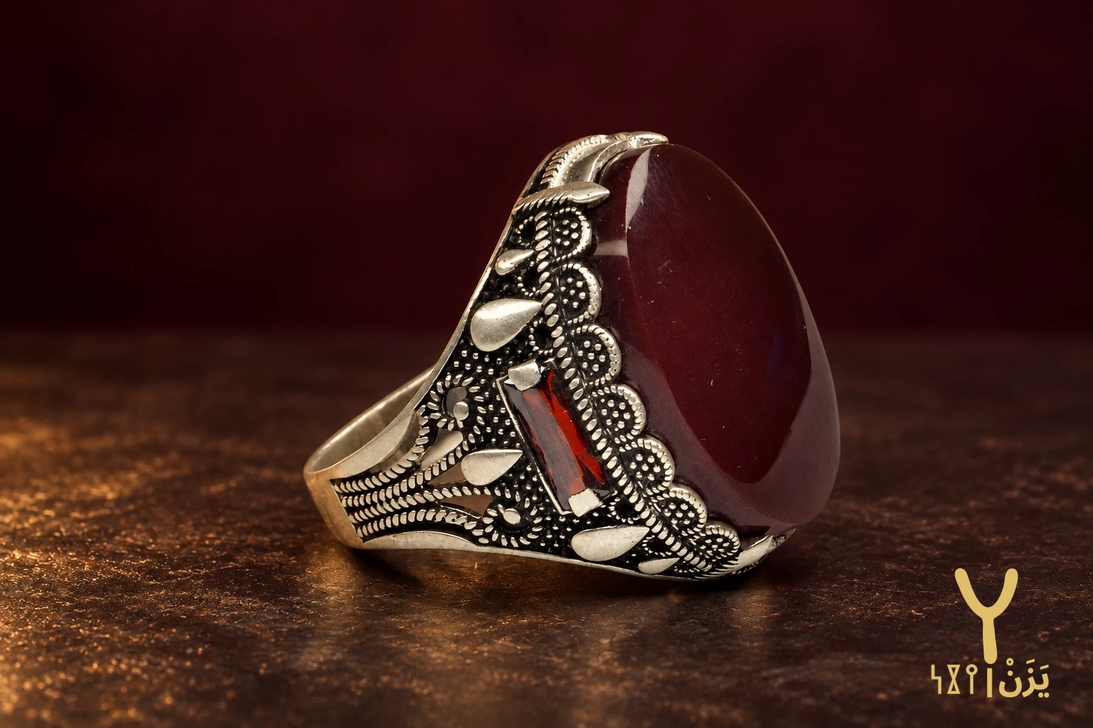 Scalloped Lace Kabdi Agate Ring Scalloped Lace Kabdi Agate Ring, sterling silver and Yemeni agate, view 2