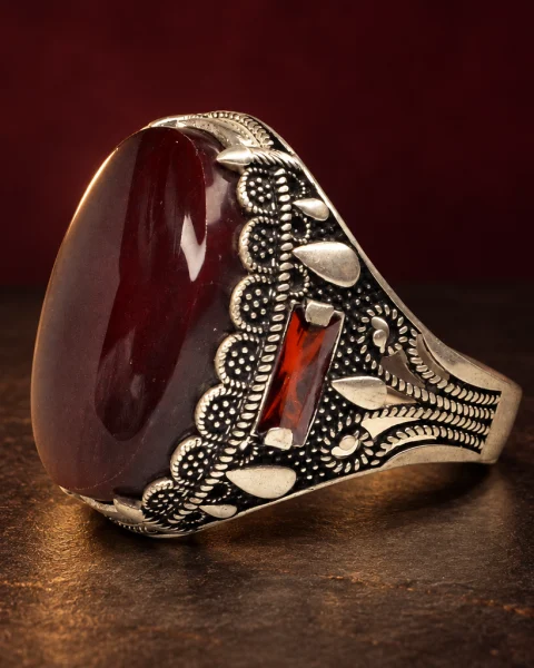 Scalloped Lace Kabdi Agate Ring, sterling silver and Yemeni agate, view 3