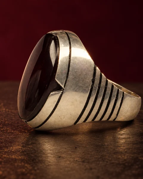 Pinstripe Kabdi Yemeni Agate Ring, sterling silver and Yemeni agate, view 3