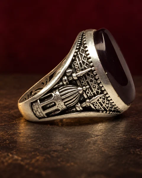 Domed Mosque Rummani Agate Ring, sterling silver and Yemeni agate, view 2