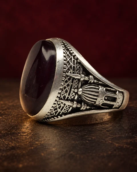 Domed Mosque Rummani Agate Ring, sterling silver and Yemeni agate, view 3