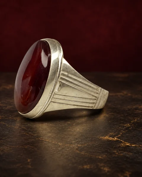 Pillar Line Red Yemeni Agate Ring, sterling silver and Yemeni agate, view 2