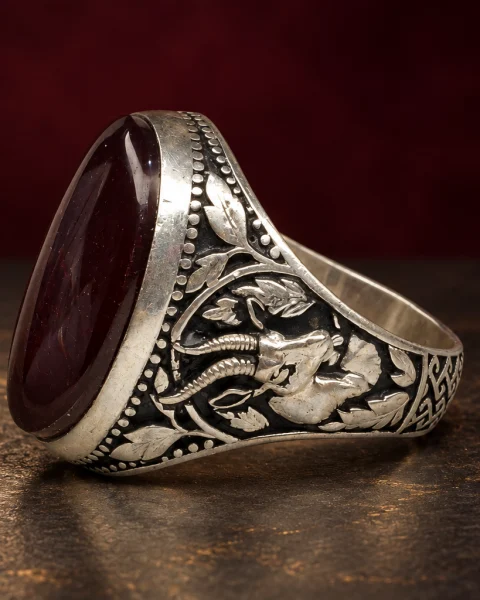 Ibex and Laurel Red Agate Ring, sterling silver and Yemeni agate, view 2