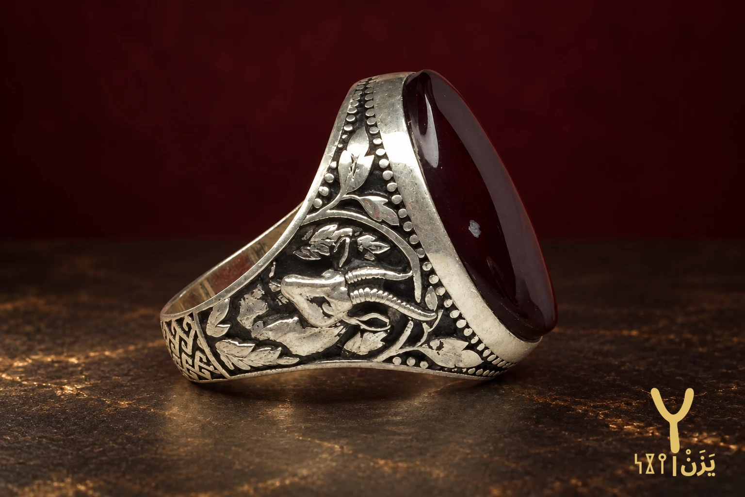 Ibex and Laurel Red Agate Ring Ibex and Laurel Red Agate Ring, sterling silver and Yemeni agate, view 3