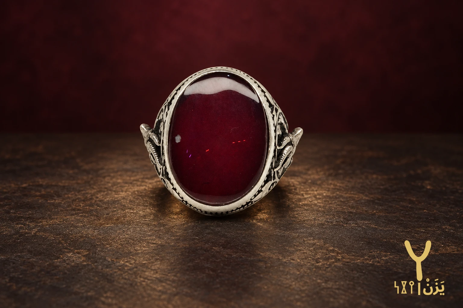 Ibex and Laurel Red Agate Ring Ibex and Laurel Red Agate Ring, sterling silver and Yemeni agate, view 1