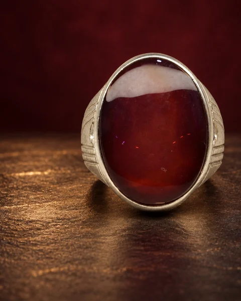 Pillar Line Red Yemeni Agate Ring, sterling silver and Yemeni agate, view 1