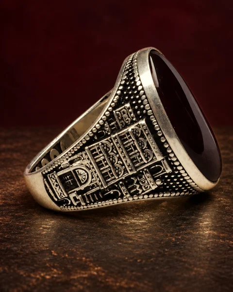 Qamariya Tower Red Agate Ring, sterling silver and Yemeni agate, view 2