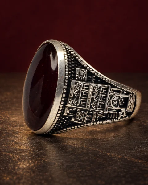Qamariya Tower Red Agate Ring, sterling silver and Yemeni agate, view 3