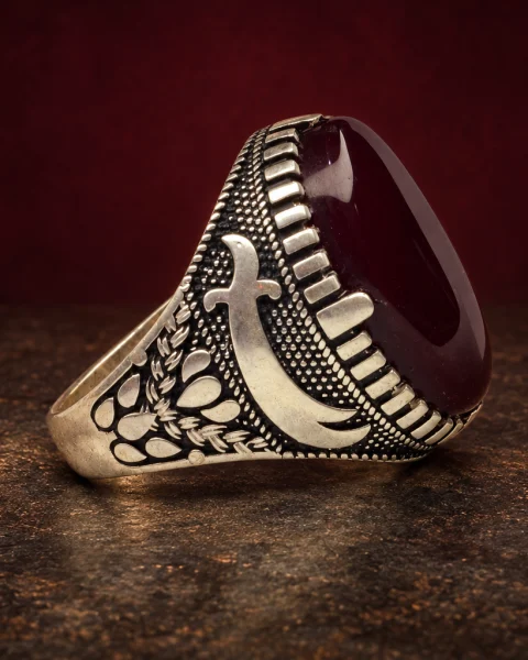 Dagger Crest Red Yemeni Agate Ring, sterling silver and Yemeni agate, view 2