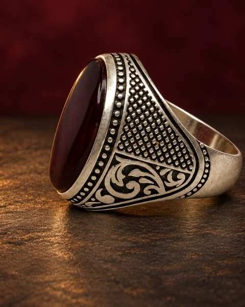Lattice Scroll Red Yemeni Agate Ring, sterling silver and Yemeni agate, view 3