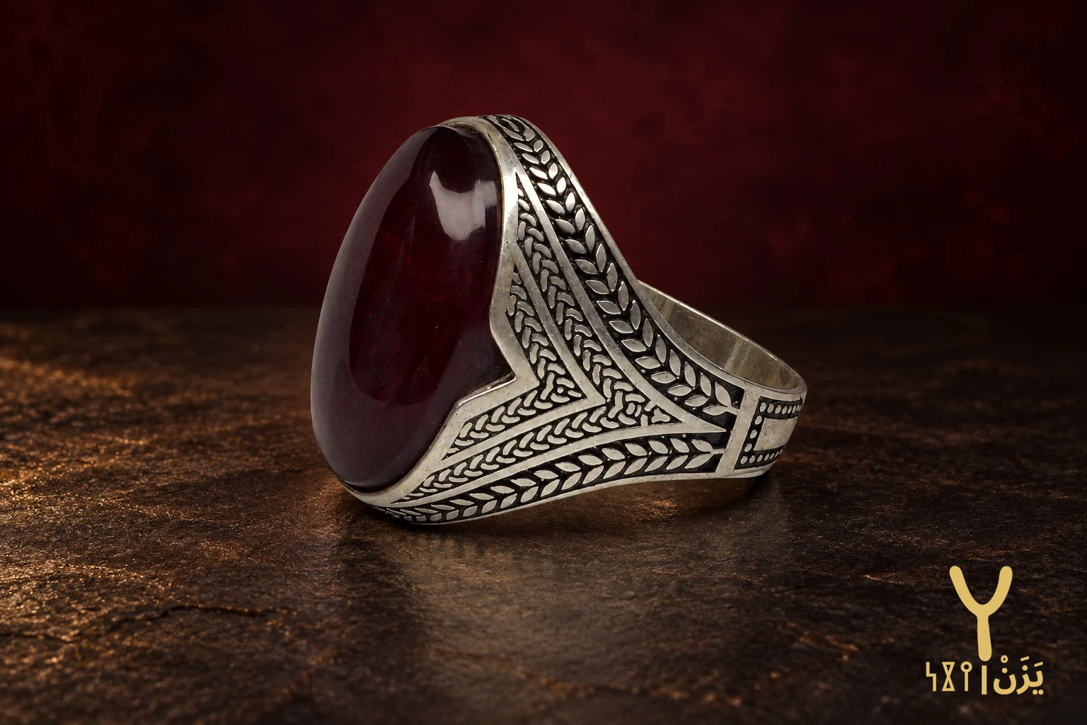 Wheat Ear Crimson Agate Ring Wheat Ear Crimson Agate Ring, sterling silver and Yemeni agate, view 3